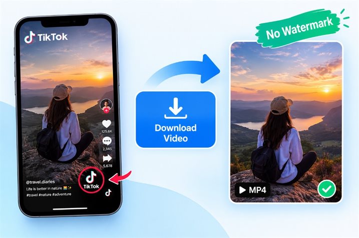 Telefon zobrazuje video připravené ke stažení bez vodoznaku